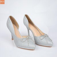 GIÀY CƯỚI - GIÀY CÔ DÂU BEJO H95 NƠ ĐÁ - WEDDING SHOES - BẠC  SILVER,37