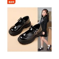 Giày da bé gái giày biểu diễn trẻ em mẫu mới xuân thu Giày khiêu vũ màu Đen Giày công chúa giày bé gái trung niên