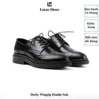 Giày da bò Derby Wingtip Double Sole Lucas Shoes, trẻ trung, nam tính, Đế cao su, khâu đế cao 4,5cm.