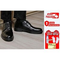 giày da bò nam oxford derby màu đen mũi tròn , da bò nhập khẩu , thiết kế nâng chiều cao 4cm đế cao su êm ái