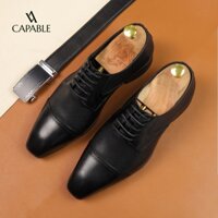 Giày da buộc dây Derby CAPABLE màu đen, bảo hành 12 tháng