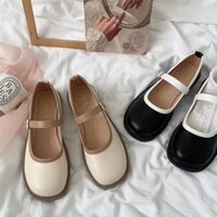 Giày Da Búp Bê Màu Kem Đen Đế Bằng Bệt Cổ Thấp Phong Cách Lolita Vintage Thời Trang Xuân Hè Đủ Size Mềm Hàn Quốc