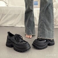 Giày da cao gót nhỏ kiểu Pháp cho phụ nữ mùa thu, giày đơn đế dày, giày đế bệt màu đen mới