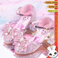 Giày Da Công Chúa Elsa Pha Lê Giày Cao Gót Cho Trẻ Em