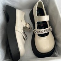 Giày da dây xích mới phong cách Anh giày đế dày Mary Jane