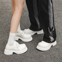 Giày da đế cao Muffin cho nam, thời trang nam, giày lười phong cách đại học, giày buộc dây thời trang niche 5778j