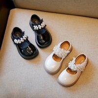 Giày Da Đế Mềm Chống Trượt Đính Ngọc Trai Lấp Lánh Dễ Thương Cho Bé Gái 2-16 Tuổi