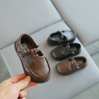 Giày da đen bé trai phong cách Hàn Quốc mẫu mới mùa xuân 2025