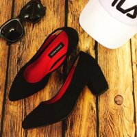 Giày da lộn gót vuông 5p