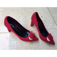 Giày da lộn gót vuông