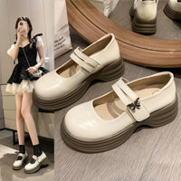Giày da Mary Jane nữ mùa thu 2023 mới da mềm khóa nơ chống trượt đế dày Giày oxford nữ mũi tròn [Lù store] - GD03