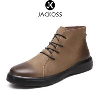 Giày da nam cao cổ JACKOSS da bò màu nâu đế cao su tăng chiều cao - JK06