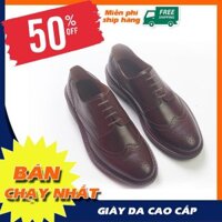 Giày da nam classic da bò, giày tây đế may, giày tây nam da bò, giày da nam đục lỗ, giày nâu