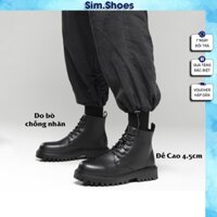Giày Da Nam Combat Boot màu đen cao cấp da lì chống nhăn tăng 4cm