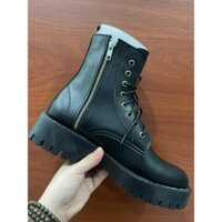 Giày da nam Combat Chunky khóa kéo YKK đế cao su khâu chắc chắn tăng 3.8cm chiều cao phong cách thời trang trẻ trung