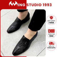 Giày Da Nam Công Sở Da Dập Vân Cá Sấu Mũi Nhọn Đế Khâu Chắc Chắn Bền Bỉ Êm Chân Mã B13 Full Box