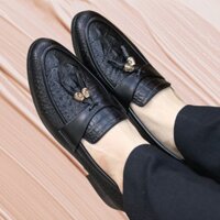 Giày da nam công sở dior màu đen đính chuông vàng giày lười nam da mờ dập vân cá sấu full size 38-43