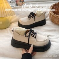 Giày da nhỏ buộc dây đế dày bánh xốp Giày nữ mẫu mới 2025 giày phong cách Anh giày đơn dễ phối mũi tròn