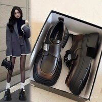 Giày da nhỏ đế dày Bánh xốp Giày Nữ Giày loafer Phong Cách Anh cổ điển gót vuông màu đen mẫu mới mùa xuân Giày một lớp jk
