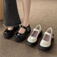 Giày da nhỏ thời trang nữ giày gót ngắn dày sinh khóa thắt nơ một dây giày da nhỏ Mary Jane