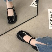 Giày da nhỏ thời trang nữ giày Mary Jane đế dày vừa màu đỏ đen cổ điển