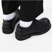 Giày da nữ da bò Derby mùa xuân và mùa thu 2023, kiểu Hàn Quốc, buộc dây, gót thêu, giày đầu to, giày da thường