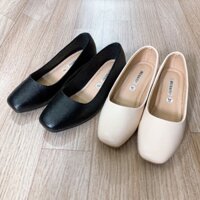 Giày da nữ gót vuông 3p màu đen và kem trơn thời trang S166