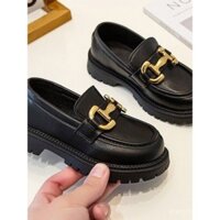 Giày da phong cách Anh cho bé gái Giày lười kiểu tây màu đen mẫu mới xuân thu Giày trẻ em đế mềm