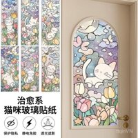 Giấy dán kính hoạt hình cửa sổ mờ đục miếng dán tươi mới phòng tắm Cửa Sổ Phòng Tắm Chống Nhìn Trộm