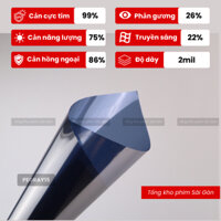 Giấy dán kính phản quang, nhìn 1 chiều(Chống nhìn trộm) cắt UV 99%, chóng nóng cực cao- Khổ phim 1.5mx0.5m