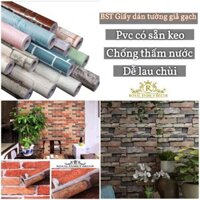 Giấy dán tường ☀️ 𝐅𝐑𝐄𝐄𝐒𝐇𝐈𝐏☀️ Decal dán tường giả gạch 3D, giả đá khổ 45cm*10m có sẵn keo trang trí phòng đẹp