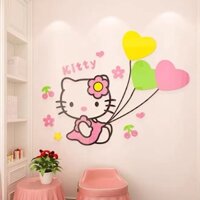 Giấy Dán Tường Bằng Acrylic Hình Hello Kitty 3d Trang Trí Phòng Ngủ Bé Gái