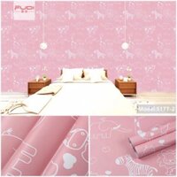 Giấy dán tường decal hình vẽ các con vật nền hồng 10mx 45cm có keo