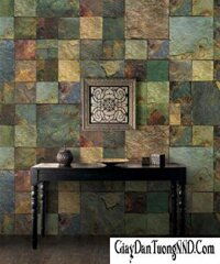 Giấy dán tường giả đá màu xanh rêu mã 87001-3