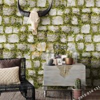 Giấy Dán Tường Giả Đá Xen Rêu Xanh 3D179