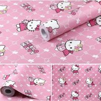 Giấy dán tường Hello kitty hồng đậm Khổ 10m*45cm sẵn keo