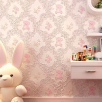 Giấy dán tường tự dính phòng ngủ ấm áp 3D phòng trẻ em hoạt hình cô gái màu hồng giấy dán tường khô