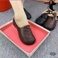 Giày đậu da Chim Gõ Kiến, giày lông dày dặn lót nhung đế mềm gân bò mẫu mới thu đông 2025