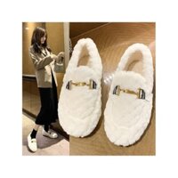 Giày Đậu Hà Lan Giày Cotton Mùa Đông Phong Cách Mới Cũ Bắc Kinh Giày Vải Lông Nữ Sang Trọng Slip On Mẹ Ấm Áp Thu Đông Đế Mềm