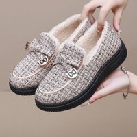 Giày Đậu Hà Lan Mùa Đông Lông Cừu Lót Người Cao Tuổi Giày Cotton Giày Ấm Áp Lót Lông Cừu Làm Dày Chống Trơn Trượt Mẹ Giày Cotton Đế Mềm