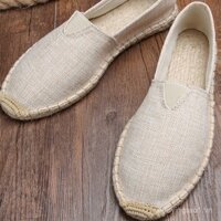 Giày đế bằng dây gai cỏ Cổ Điển Mùa hè Giày Vải Bố Nam giày vải trơn đế bằng cho người lười màu trơn vải lanh thoáng khí ngư dân