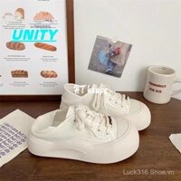 Giày đế bằng Giày thể thao 2025 trắng sữa đi hai đôi giày trắng Giày bánh mì đế dày chic Mẫu Mới Xuân Hè xấu xí dễ thương cho Nữ Giày trượt ván một chân đầu to
