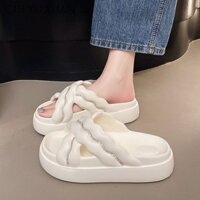 Giày đế bằng nữ hợp thời trang CUI YU XUAN, phong cách gợn sóng độc đáo với tông màu pha lê