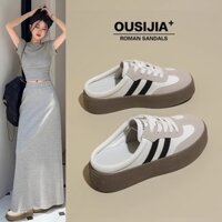 Giày Đế Bằng Nữ Thời Trang Hàn Quốc Giày Vải Slip On Mules Giày Nửa Nữ