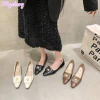 Giày đế bệt màu đen đa năng Retro dành cho nữ Giày đi lại thoải mái và đơn giản