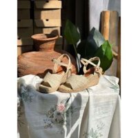 Giày Đế Cói Liliw Dáng Đế Xuồng Cao 6cm Phối Vải Gai Dầu Quai Gài - Thanh Xuân