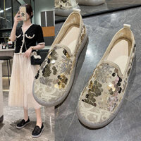 Giày đế gân bò thật dành cho nữ Mùa hè Phong cách mới Phiên bản Hàn Quốc Giày lười nữ Slip-On Giày đậu Hà Lan Lưới Giày rỗng