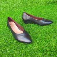 Giày đế xuồng nữ da bò cao cấp màu đen THDXN0114