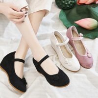 Giày đế xuồng vải nút 7cm mộc mạc