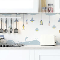 Giấy decal dán bếp màu trắng xanh dây bóng đèn đẹp khổ 0.6m x 5m chống dầu mỡ